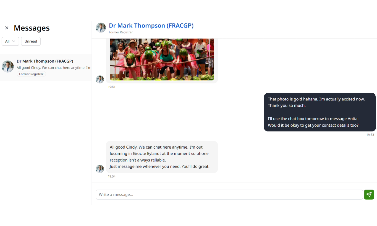 Secure messaging interface for direct communication